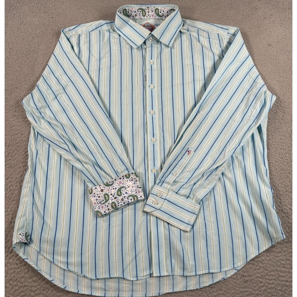 Robert‎ Graham Shirt Mens 2XL Blue Striped Button Up Flip Cuff Classic Preppy